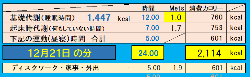 消費カロリーの合計値の画像『12月21日』