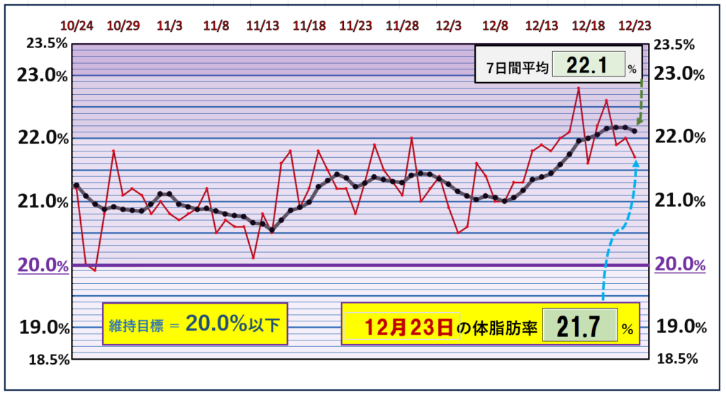 体脂肪率20％以下を目標にしたグラフ『12月23日』