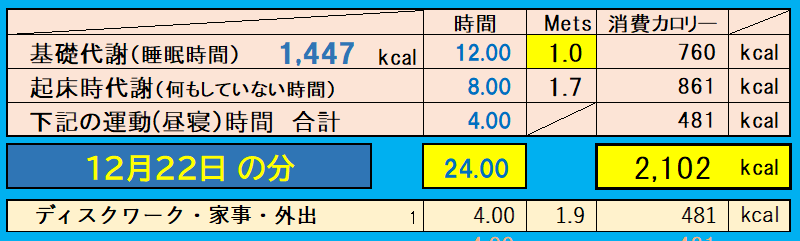 消費カロリーの合計値の画像『12月22日』