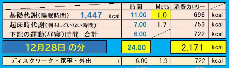 消費カロリーの合計値の画像『12月28日』