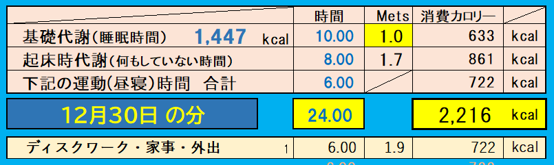 消費カロリーの合計値の画像『12月30日』