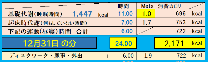 消費カロリーの合計値の画像『12月31日』