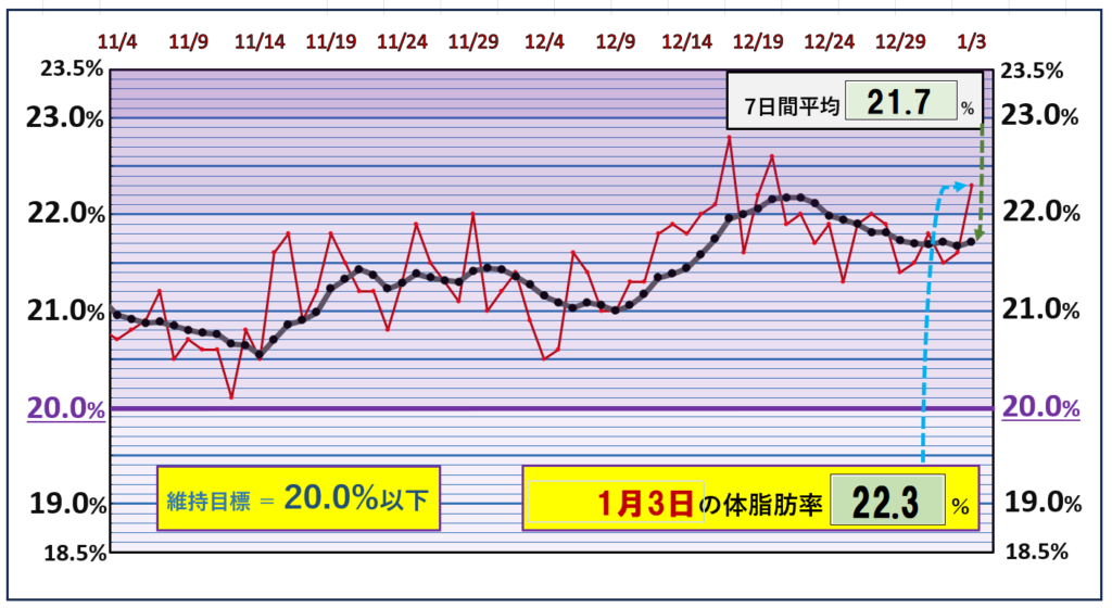 体脂肪率20％以下を目標にしたグラフ『1月3日』