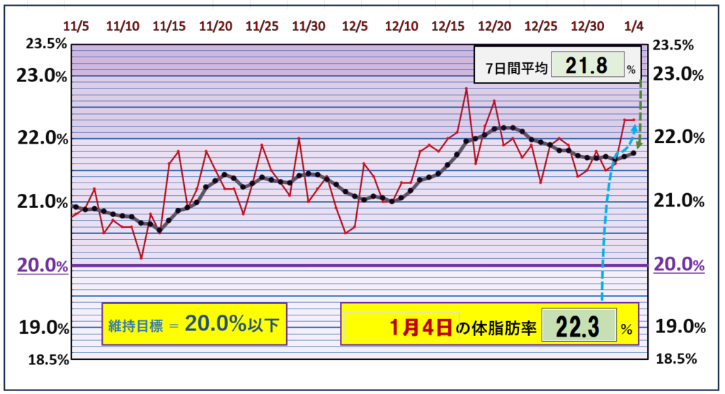 体脂肪率20％以下を目標にしたグラフ『1月4日』