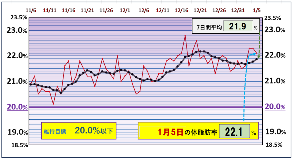 体脂肪率20％以下を目標にしたグラフ『1月5日』