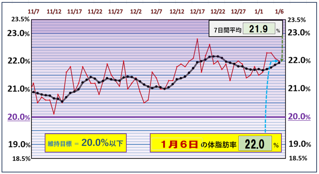 体脂肪率20％以下を目標にしたグラフ『1月6日』