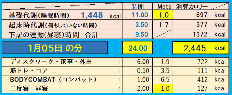 消費カロリーの合計値の画像『1月5日』