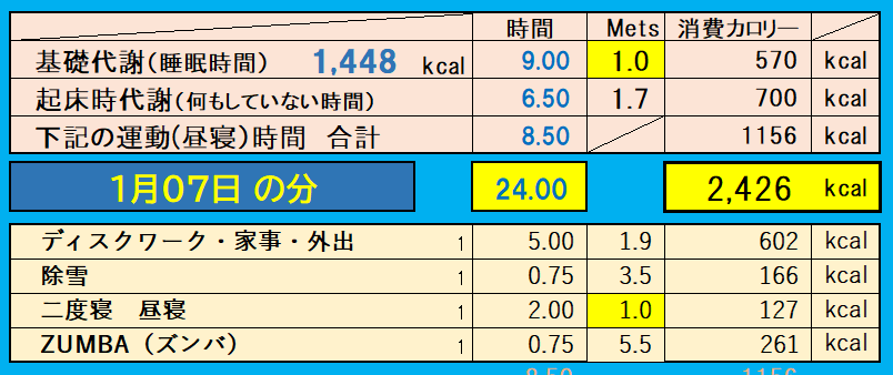 消費カロリーの合計値の画像『1月7日』