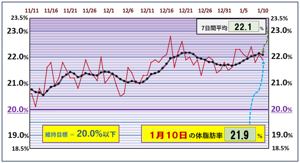 体脂肪率20％以下を目標にしたグラフ『1月10日』