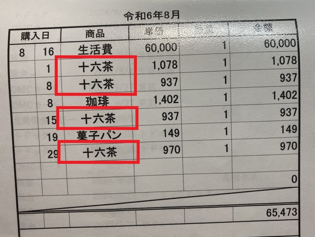 十六茶の購入履歴