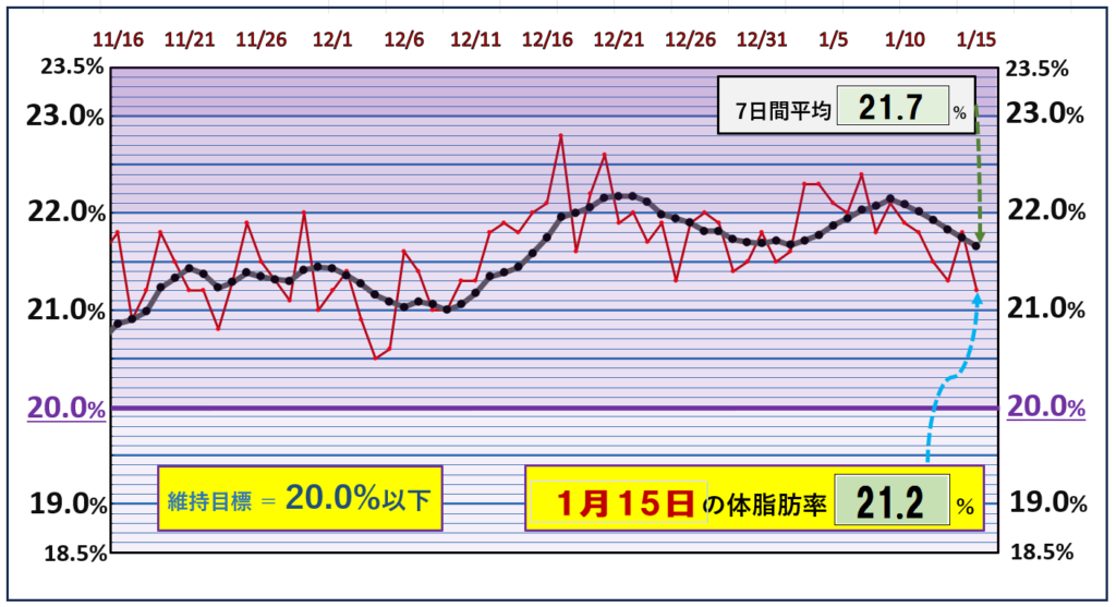 体脂肪率20％以下を目標にしたグラフ『1月15日』