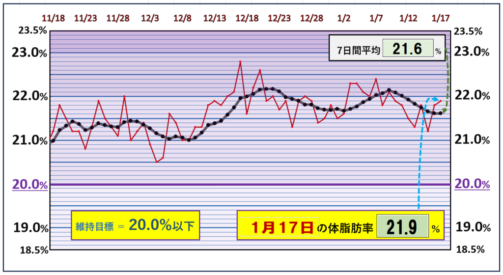 体脂肪率20％以下を目標にしたグラフ『1月17日』