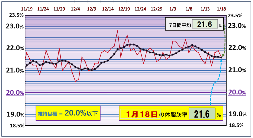 体脂肪率20％以下を目標にしたグラフ『1月18日』