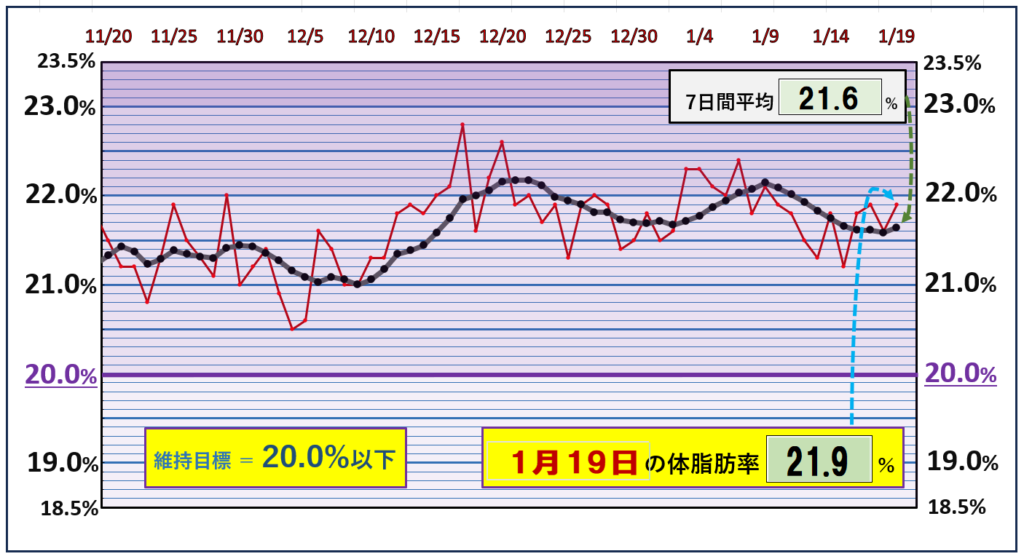 体脂肪率20％以下を目標にしたグラフ『1月19日』