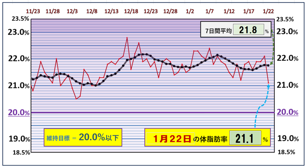 体脂肪率20％以下を目標にしたグラフ『1月22日』