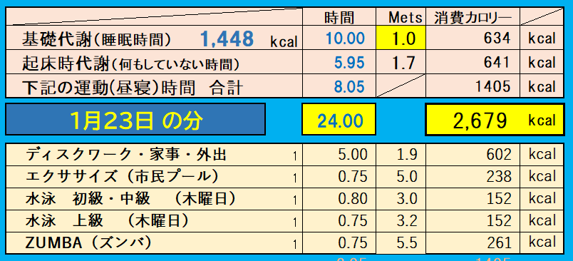 消費カロリーの合計値の画像『1月23日』