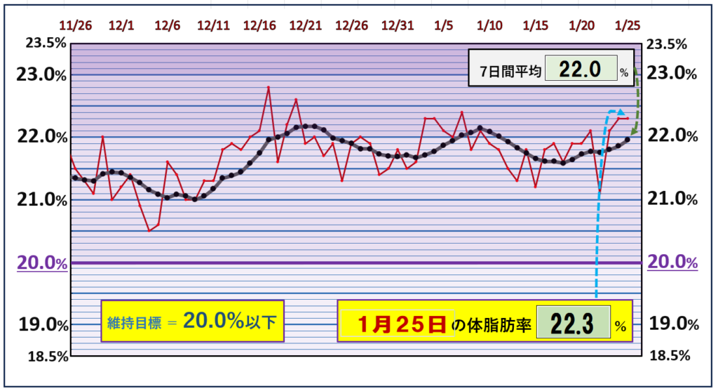 体脂肪率20％以下を目標にしたグラフ『1月25日』