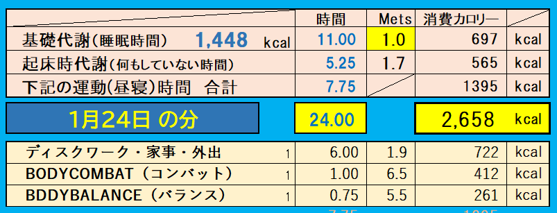 消費カロリーの合計値の画像『1月24日』