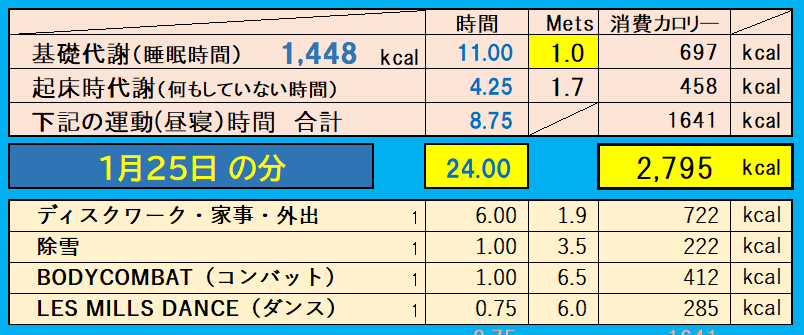 消費カロリーの合計値の画像『1月25日』