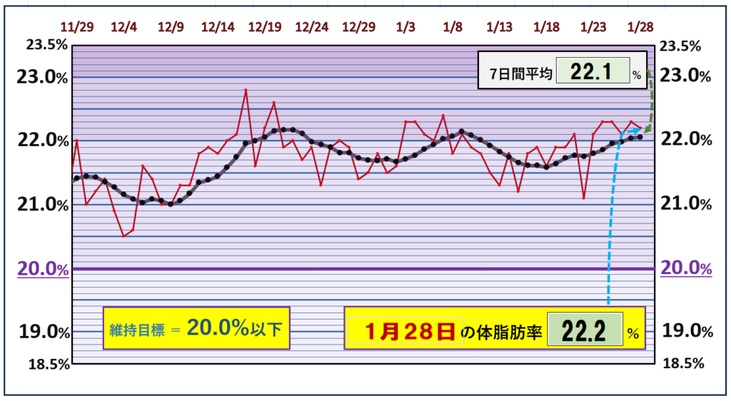 体脂肪率20％以下を目標にしたグラフ『1月28日』