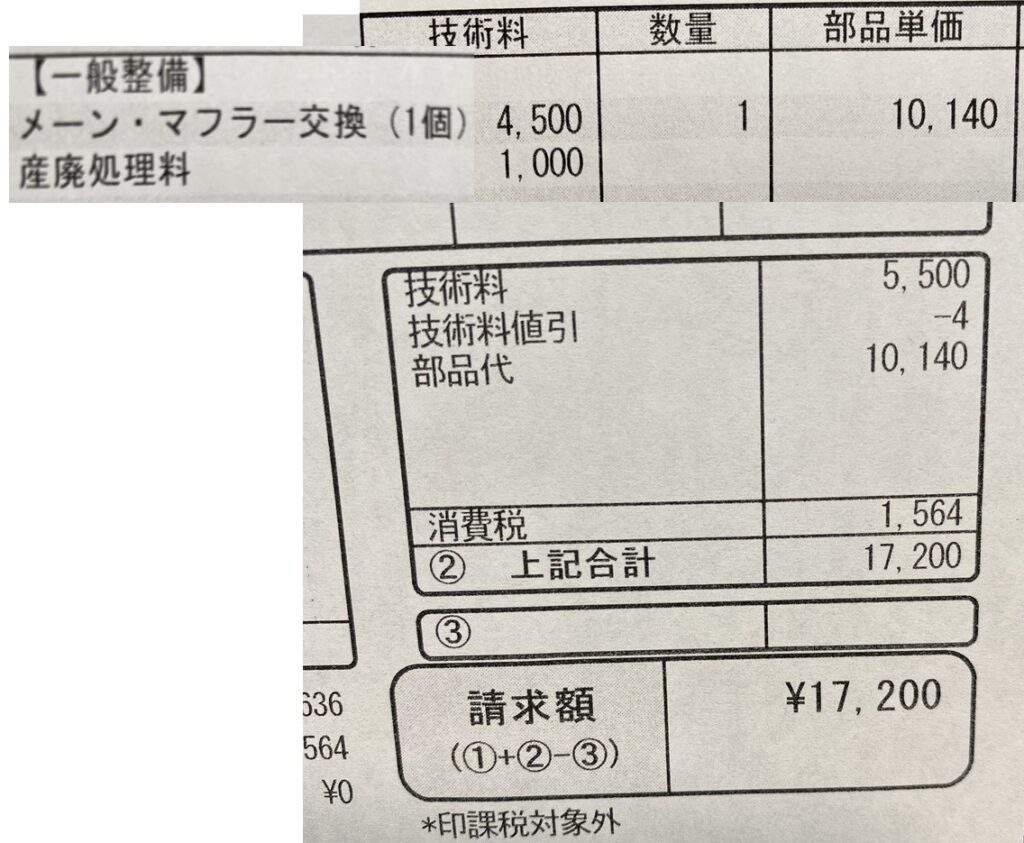 マフラー交換工事代金