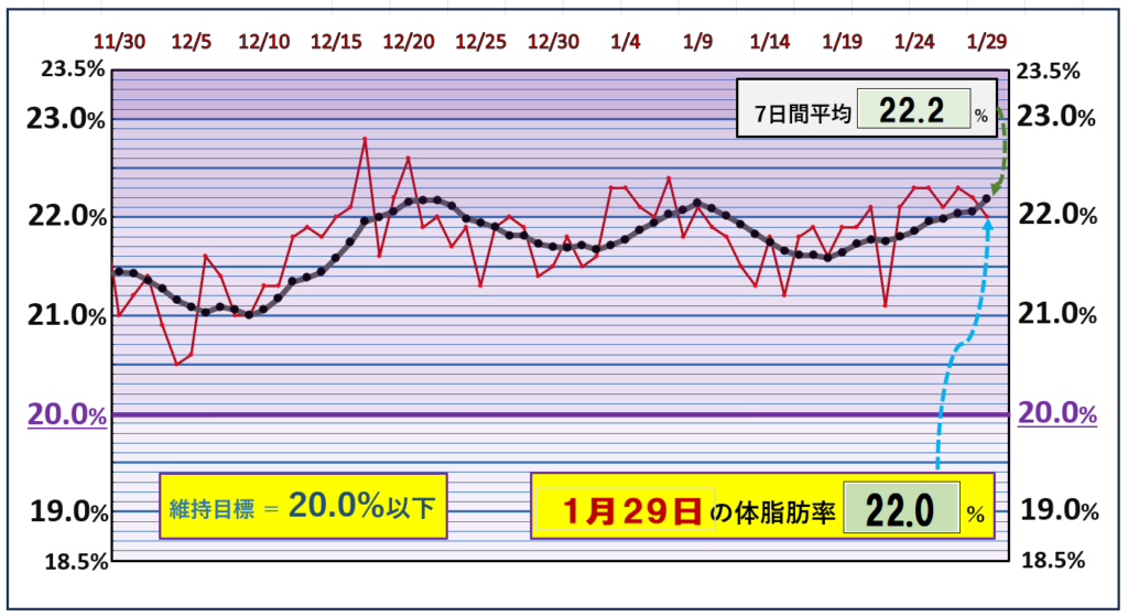 体脂肪率20％以下を目標にしたグラフ『1月29日』