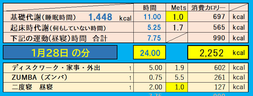 消費カロリーの合計値の画像『1月28日』