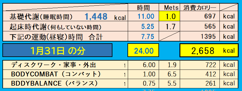 消費カロリーの合計値の画像『1月31日』