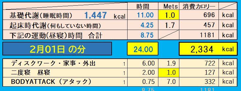 消費カロリーの合計値の画像『2月1日』