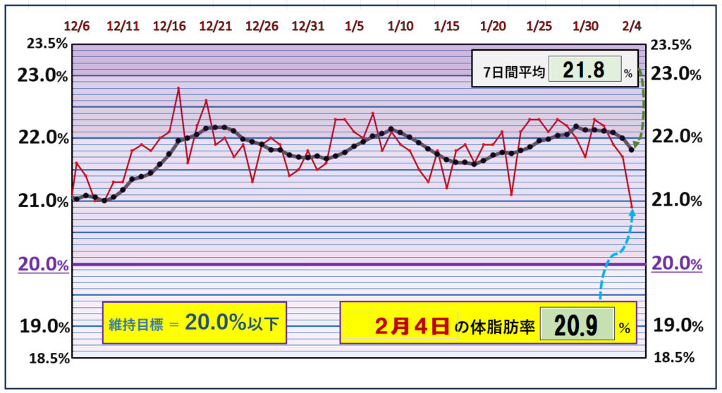 体脂肪率20％以下を目標にしたグラフ『2月4日』