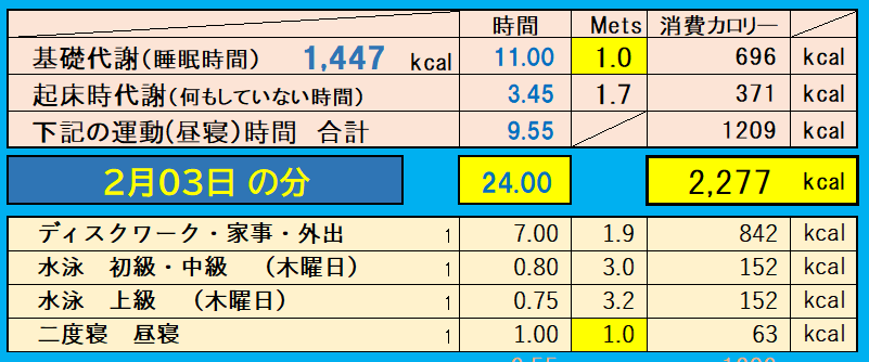 消費カロリーの合計値の画像『2月3日』