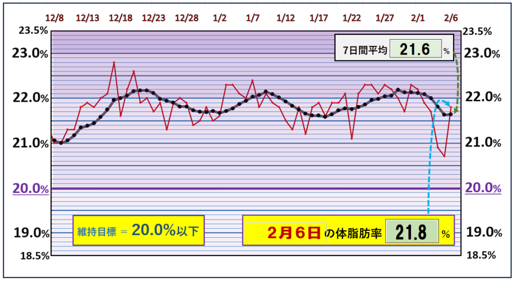 体脂肪率20％以下を目標にしたグラフ『2月6日』