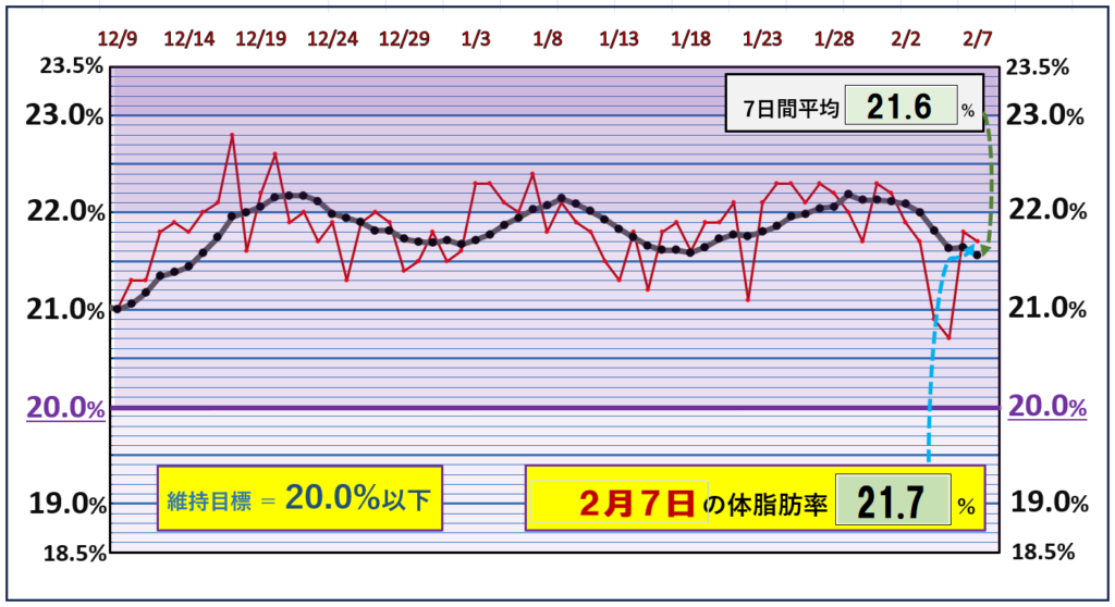 体脂肪率20％以下を目標にしたグラフ『2月7日』