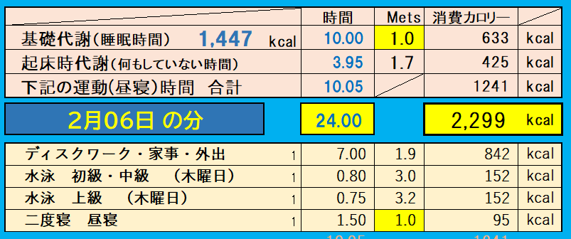 消費カロリーの合計値の画像『2月6日』