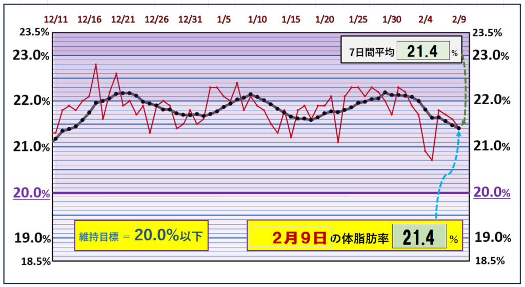 体脂肪率20％以下を目標にしたグラフ『2月9日』