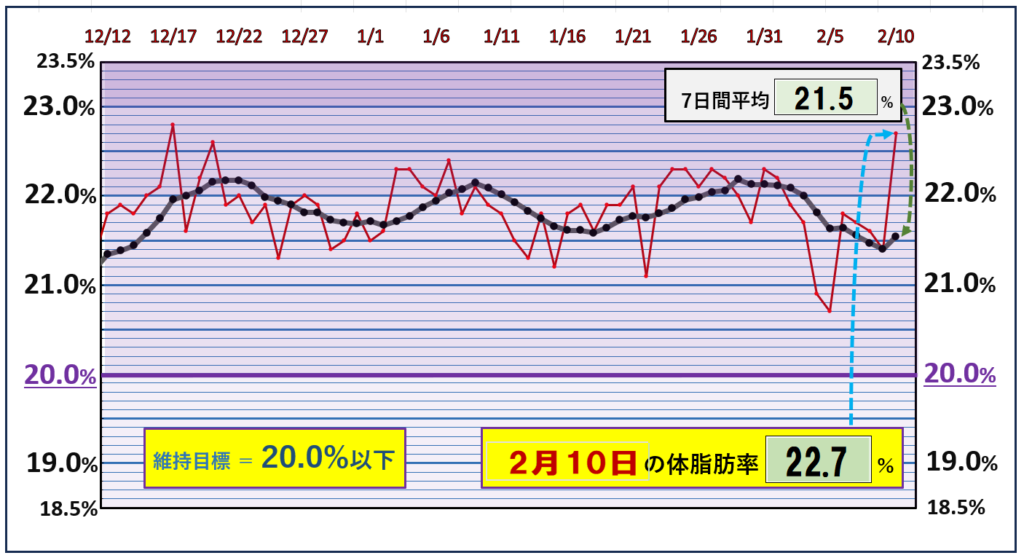 体脂肪率20％以下を目標にしたグラフ『2月10日』