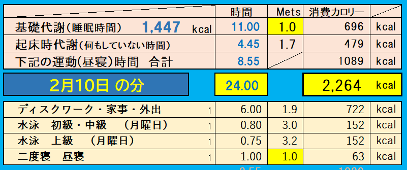 消費カロリーの合計値の画像『2月10日』