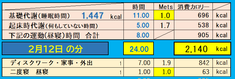 消費カロリーの合計値の画像『2月12日』