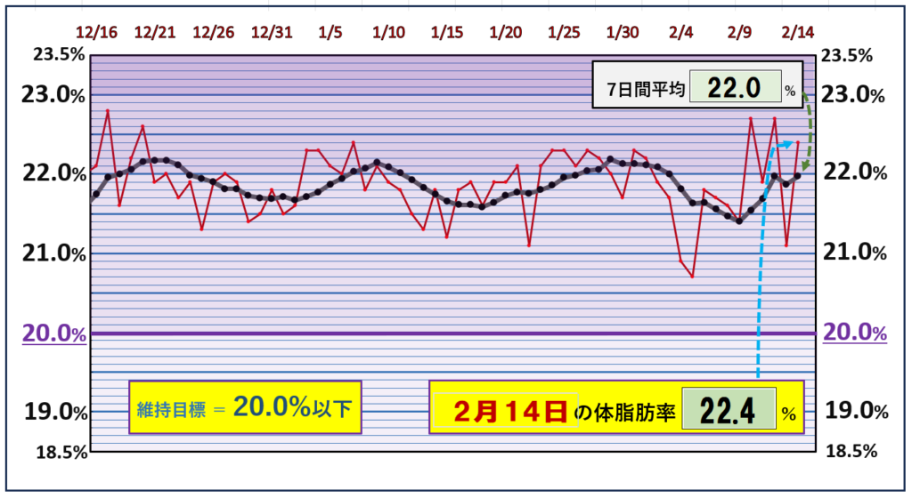 体脂肪率20％以下を目標にしたグラフ『2月14日』