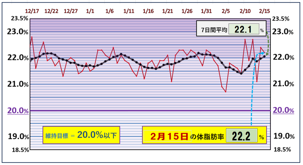 体脂肪率20％以下を目標にしたグラフ『2月15日』