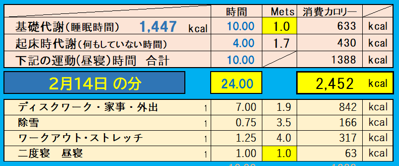 消費カロリーの合計値の画像『2月14日』