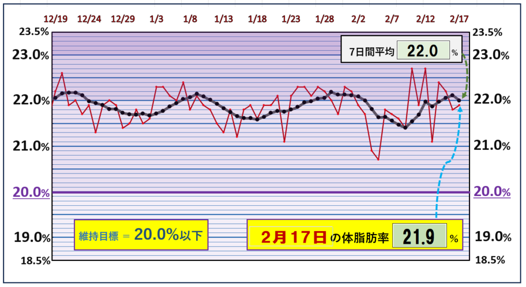 体脂肪率20％以下を目標にしたグラフ『2月17日』