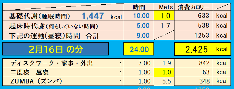 消費カロリーの合計値の画像『2月16日』