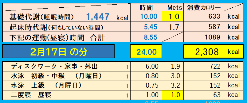 消費カロリーの合計値の画像『2月17日』