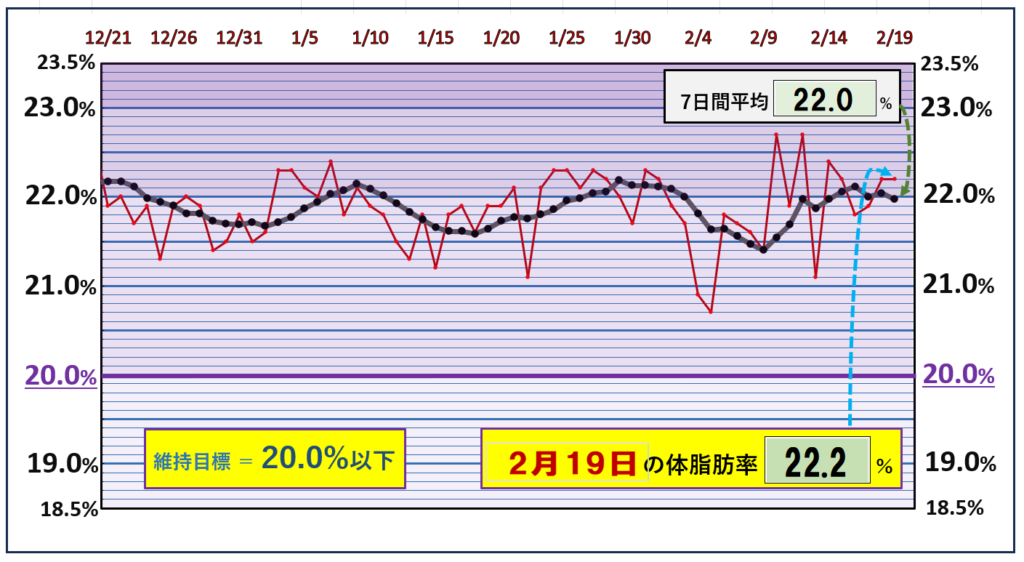 体脂肪率20％以下を目標にしたグラフ『2月19日』