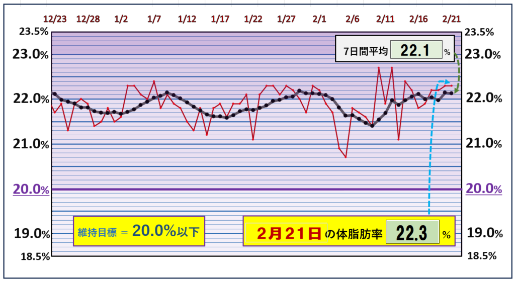 体脂肪率20％以下を目標にしたグラフ『2月21日』