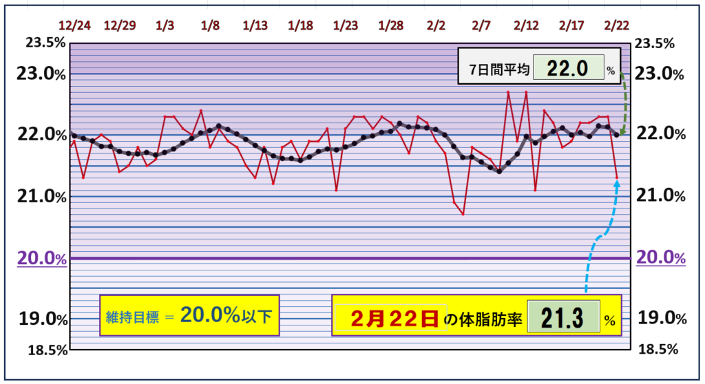 体脂肪率20％以下を目標にしたグラフ『2月22日』