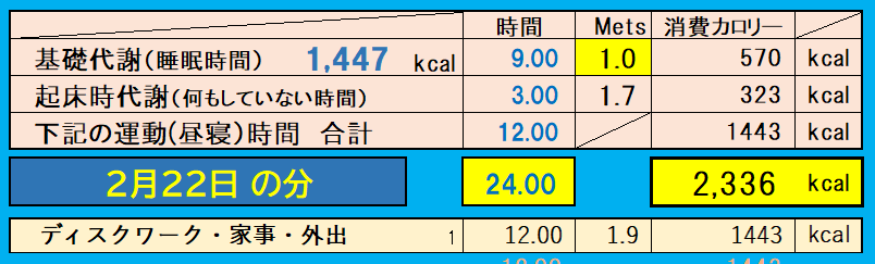 消費カロリーの合計値の画像『2月22日』