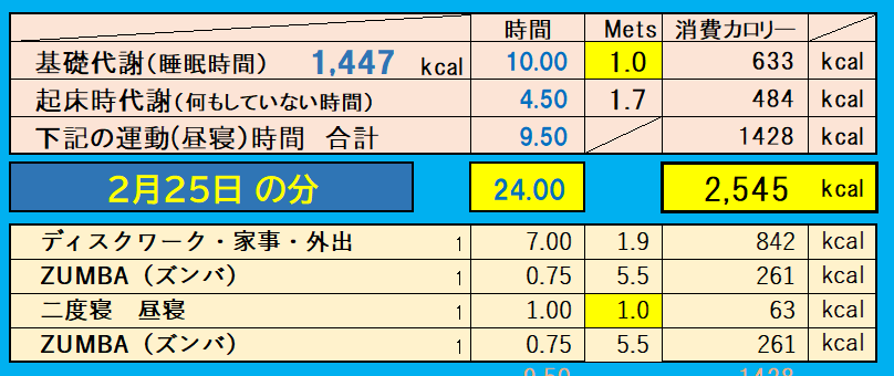 消費カロリーの合計値の画像『2月25日』