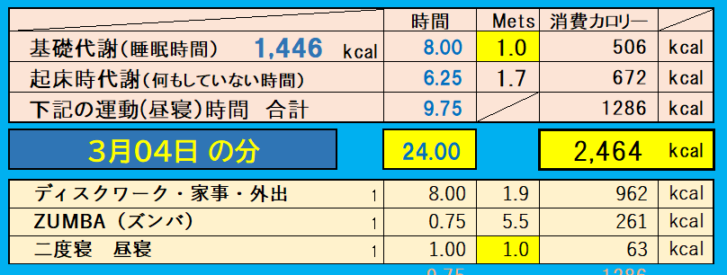 消費カロリーの合計値の画像『3月4日』